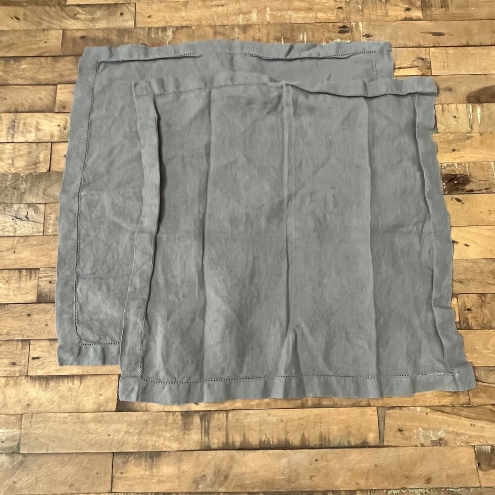 Pottery Barn 100% Linen Hemstitch Napkin Set of 2 Gray 20 in x 20 in